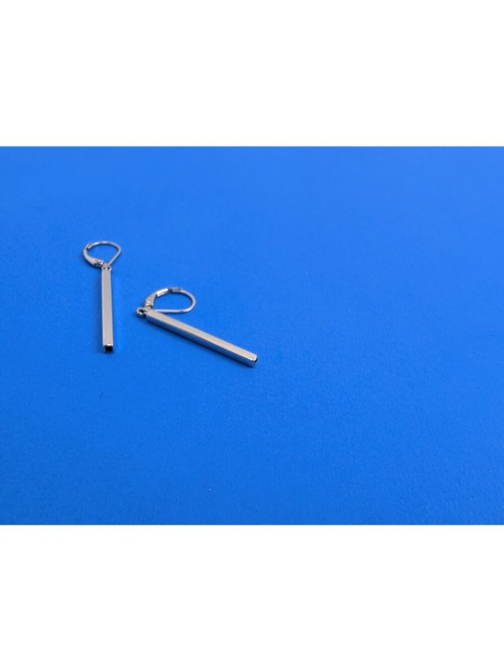 Sterling Silver 925 Square Long Bar Drop Earrings 1.25" - Picture 8 of 8